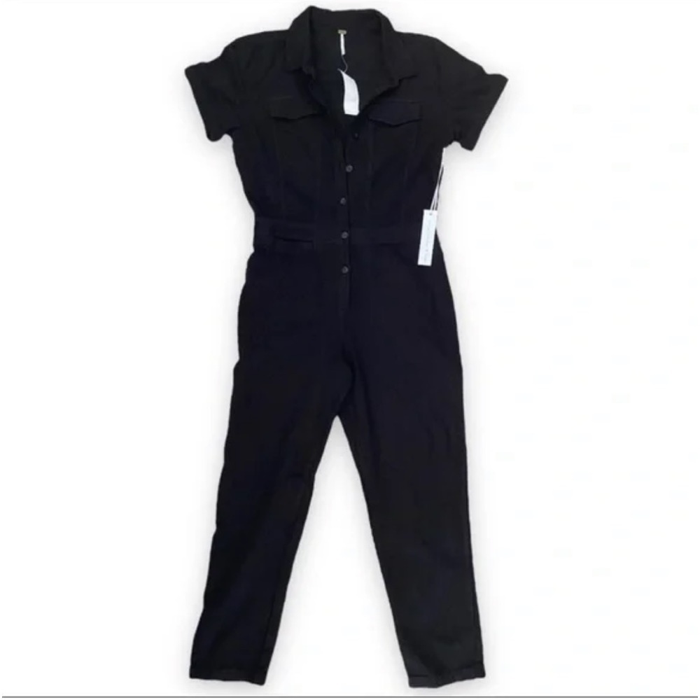 NWT YOUNG FABULOUS BROKE KAHRI SHORT SLEEVE TWILL JUMPSUIT Black Size Small